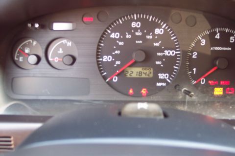 2001 Ford Crown Victoria - Interior view of dashboard gauges, including odometer, fuel, and temperature indicators.