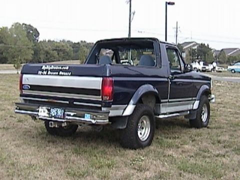 1995 Ford Bronco - This 1995 Ford Bronco features a dark blue exterior with silver trim and a removable top.