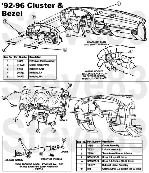 1983 Ford Bronco - Instrument Cluster & Bezel '92-96 (& '97 over 8500GVWR) IF THE IMAGE IS TOO SMALL, click it. Be EXTREMELY careful unplugging the devices sc…