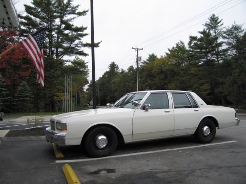 1991 Ford LTD Crown Victoria - A white sedan is parked in a lot on an overcast day.