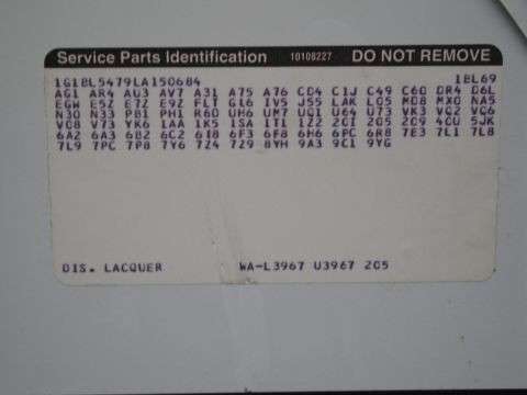 1991 Ford LTD Crown Victoria - Service Parts Identification (SPID) sticker with VIN, RPO codes and lacquer paint code WA-L3967.