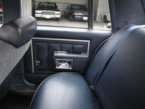 1991 Ford LTD Crown Victoria - View from inside a car, showing the rear seat and door panel, with two other vehicles parked outside.
