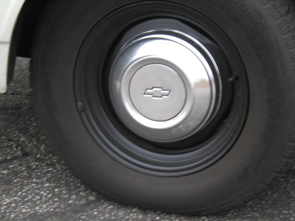 Chevrolet hubcap on a tire