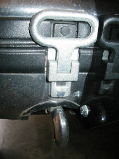 1995 Ford Bronco - Close-up view of a trailer hitch mechanism on a vehicle.