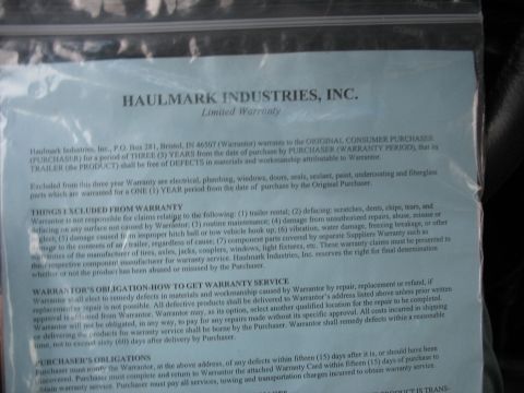1900 Ford C-350 (Centurion Conversions) - This document outlines the limited warranty provided by Haulmark Industries, Inc. for their trailers.
