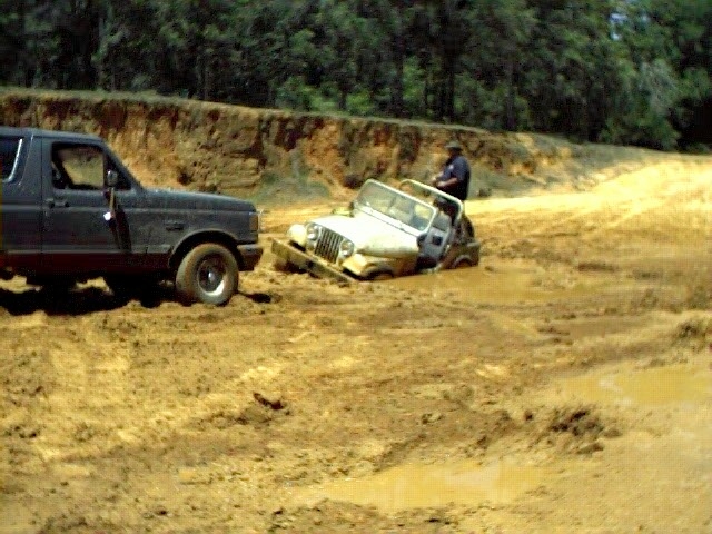 Pulling out a jeep.