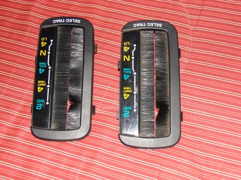 1984 Ford F-250 - Two Selec-Trac transfer case shifters are shown, each with multiple drive mode options.