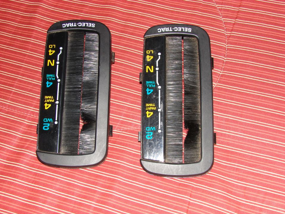 Two Selec-Trac 4WD shifters, one for 2WD, 4WD Part Time, 4WD Full Time, Neutral, and 4WD Low