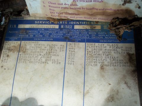 1988 Ford F-150 - A close-up of a vehicle's service parts identification sticker, detailing its original equipment and options.