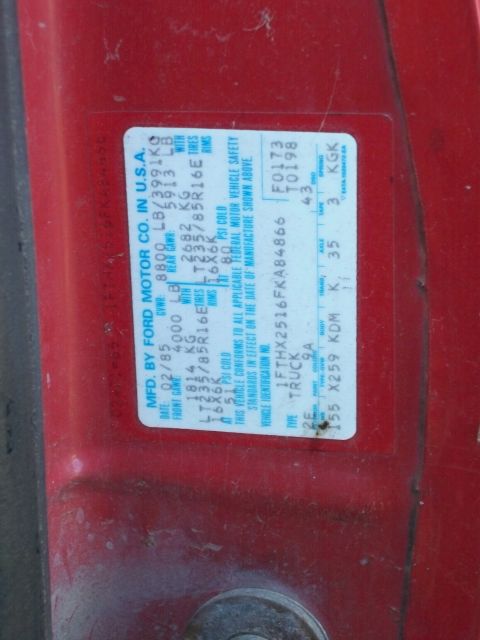 1988 Ford F-150 - This door jamb sticker shows the manufacturing date as February 1985.