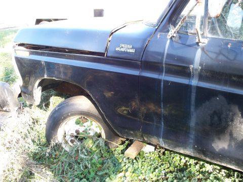 1988 Ford F-150 - This Ford F-350 Custom truck is seen from the side, with its front fender and door visible.