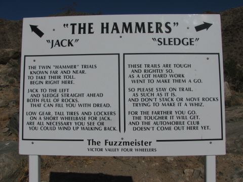 1996 Ford C-350 (Centurion Conversions) - Signpost details trail information for "The Hammers" and "Jack" and "Sledge" routes.