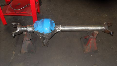1997 Ford Ranger - Rear axle assembly on jack stands, ready for installation or repair.