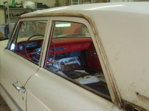 1963 Ford Galaxie - next I removed the window drip rail trim. I use a paint can opener and gently pry down and out on the bottom of the trim. Work your way tow…