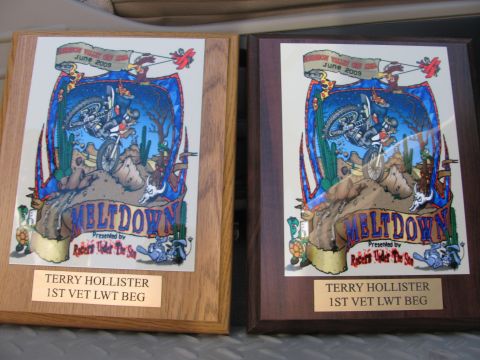 1996 Ford C-350 (Centurion Conversions) - Two awards are shown, one with a light wood frame and the other with a dark wood frame.