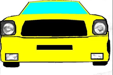 1978 Ford Mustang II - This is a drawing of the front of a yellow car, not a photograph.