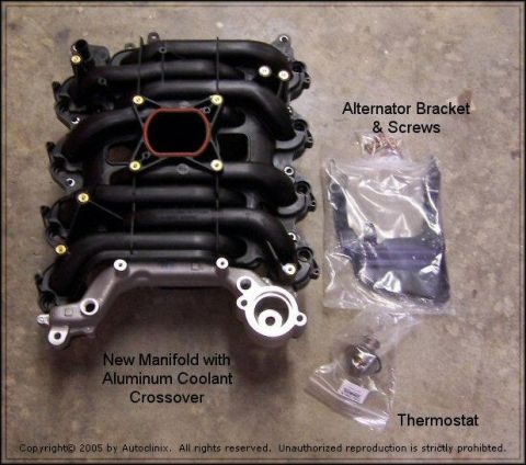 1998 Ford Crown Victoria - New intake manifold with aluminum coolant crossover, plus alternator bracket and thermostat.