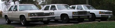 1985 Ford LTD Crown Victoria - Three 1985 Ford Crown Victoria LTD sedans are parked side-by-side.