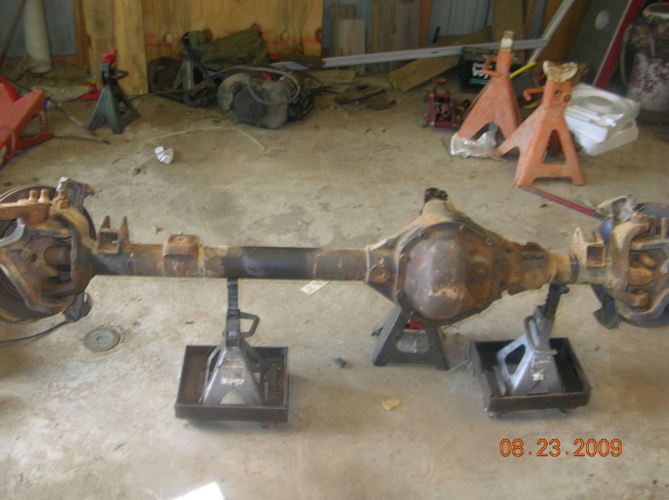 Rear axle assembly on jack stands
