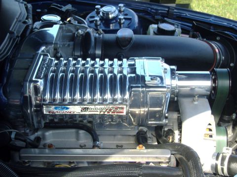2007 Ford Mustang - The engine features a Whipple supercharger with Ford Racing branding, indicating performance modifications.