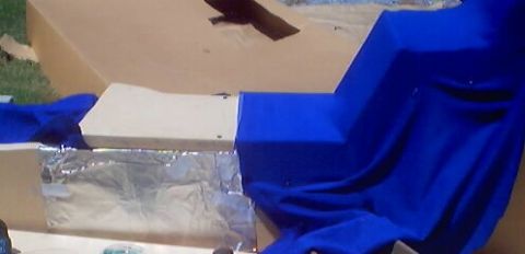 1999 Ford Taurus - Custom car interior modification in progress, showing blue fabric and insulation.