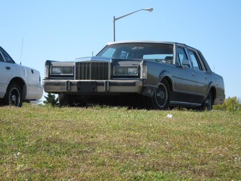 2000 Mercury Grand Marquis - A dark gray Lincoln Town Car is parked on a grassy hill, with a white car visible to its left.