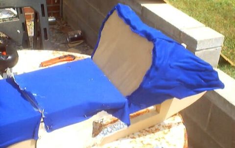 1999 Ford Taurus - Car seat upholstery project in progress, showing foam and blue fabric covering.