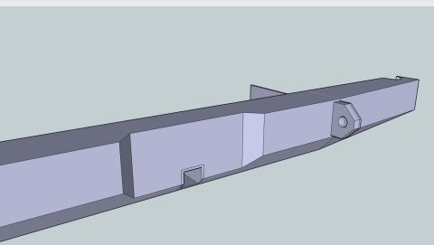 1995 Ford F-150 - 3D CAD model render of a fabricated frame crossmember with a mounting tab, with no dimensions or annotations.