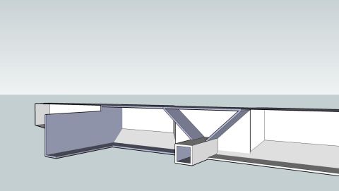 1995 Ford F-150 - 3D CAD model render of a frame section with a diagonal gusset and box-tube member, with no dimensions or annotations.