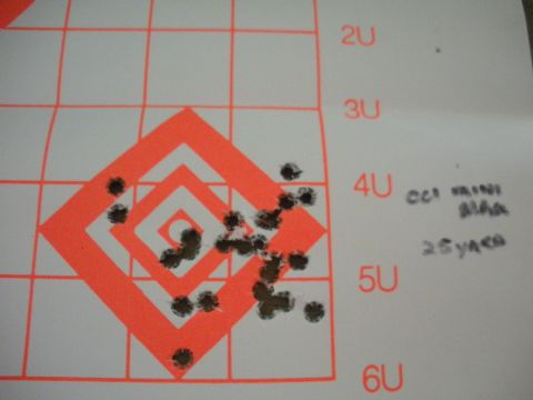 1996 Ford Bronco - A target shows bullet impacts clustered around the center, with handwritten notes indicating the ammunition and distance.