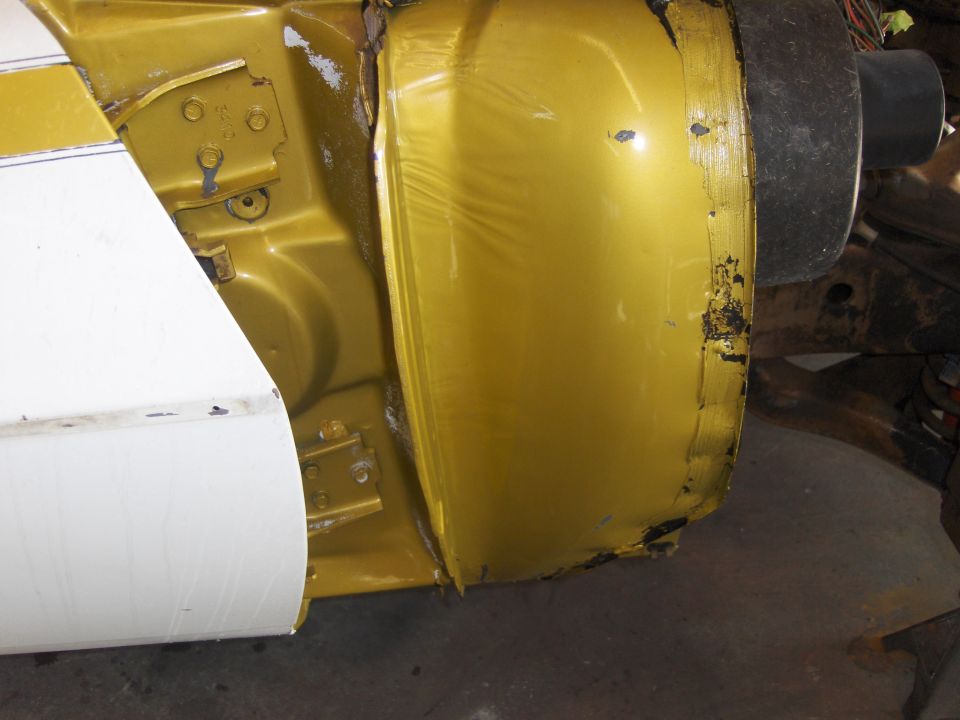 1971 Chevrolet Camaro door jamb with yellow paint and white door