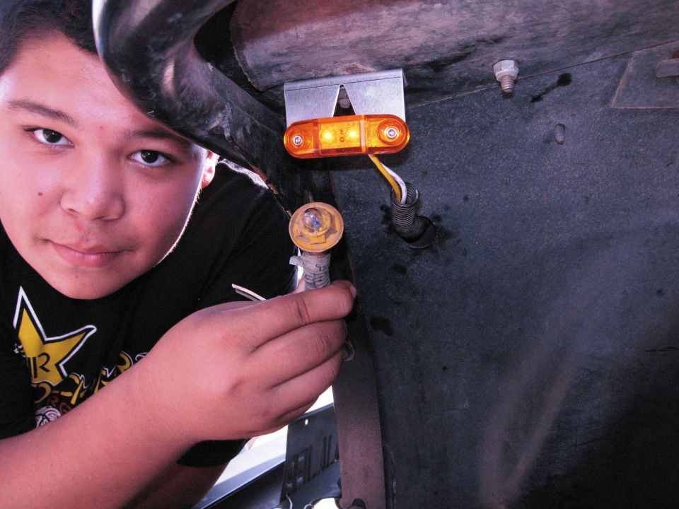 Orange side marker light assembly with wiring