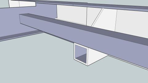1995 Ford F-150 - 3D CAD model render of frame rails with a gusset and box-tube support, with no dimensions or annotations.