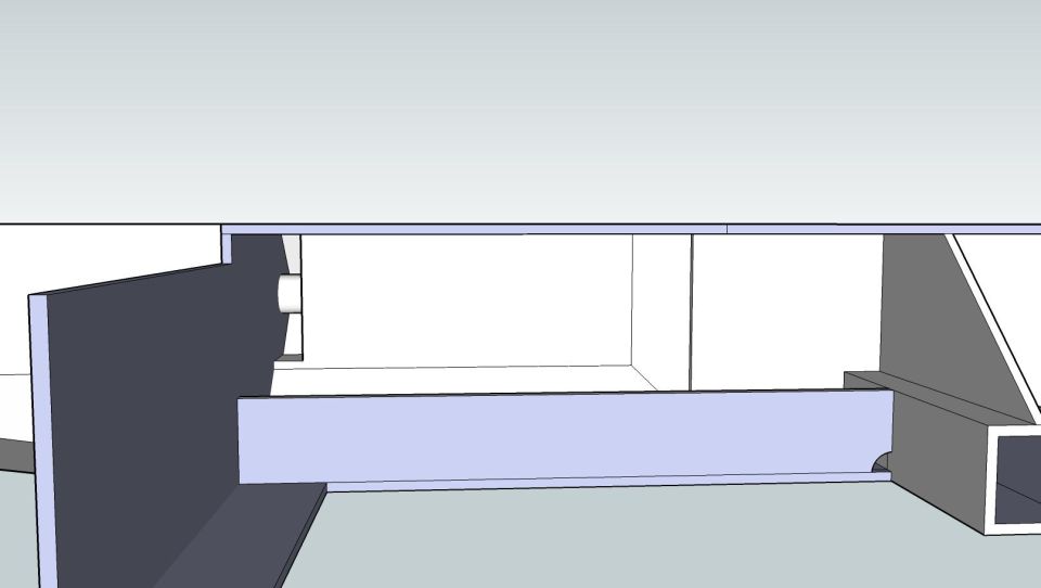 3D CAD render of underbody frame and crossmember structure, no dimensions
