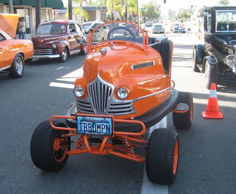 1968 Ford Mustang - This custom-built vehicle resembles a bumper car and is seen at a car show.