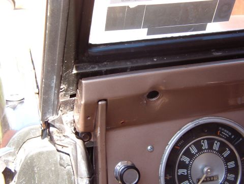 1975 Ford Bronco - The last big rain leak is this hinge. Water drips onto the pedals, and although all this RightStuff has slowed it down, it's not stopped. S…