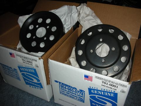 1998 Ford Crown Victoria - Two underdrive pulley sets are shown packaged in their original Steeda Parts boxes.