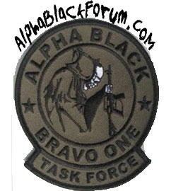 1986 Ford Bronco - This patch displays 'Alpha Black Bravo One' and the Super Motors logo, indicating it is a part rather than a vehicle.