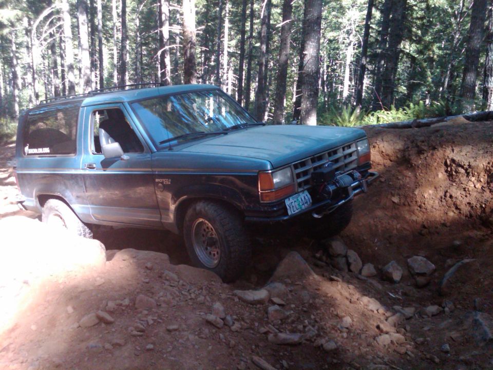 Tillamook State Forest Oregon, "Fire Break Five", except that here is where I popped the right front coil spring out of place.
