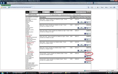 2008 Ford F-250 - A screenshot shows a parts list for a 2008 Ford F-250, detailing various components and their prices.