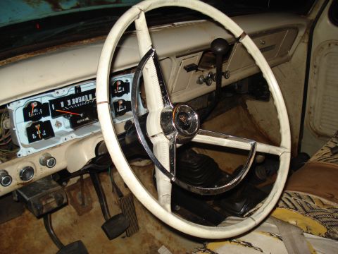 1967 Ford F-250 - Interior view of a 1967 Ford F-250, highlighting the dashboard and steering wheel.