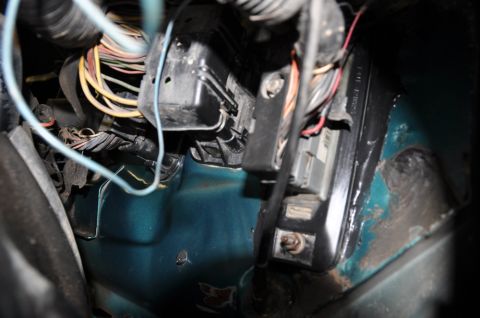 1996 Ford Bronco - Engine wiring harness and computer modules are visible in this close-up view.