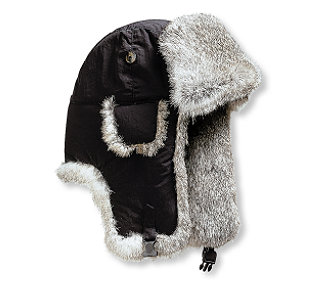 1990 Ford Bronco - This ushanka hat features a black exterior with plush grey fur accents on the ear flaps and trim.