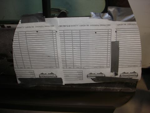 1979 Ford F-250 - A piece of paper with a form and address is taped to the interior of a vehicle door.