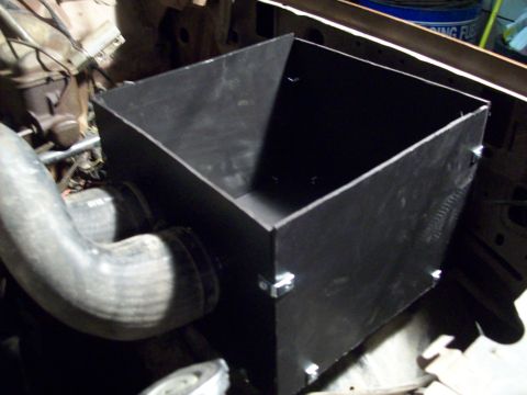 1985 Ford Bronco - Custom air intake box fitted into the engine bay, attached to a large diameter hose.