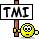Yellow smiley face character holding a sign that says TMI