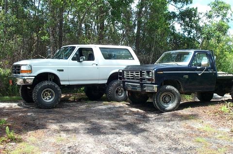 1995 Ford Bronco - my friend's f250 diesel flatbed and my bronco