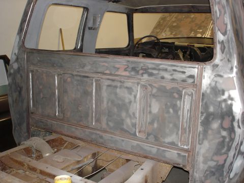 1979 Ford F-250 - This 1979 Ford F-250 Crewcab is undergoing bodywork, revealing its interior and bed panel.