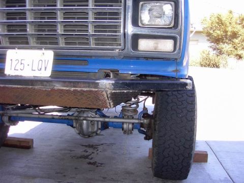 1980 Ford Bronco - Custom bumper project on a 1980 Ford Bronco, showing the front suspension and grille detail.