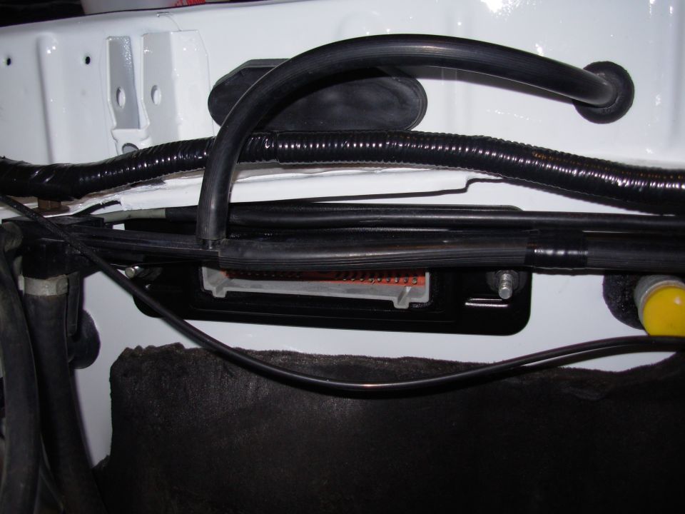 Engine wiring harness connector with black tubing and wires